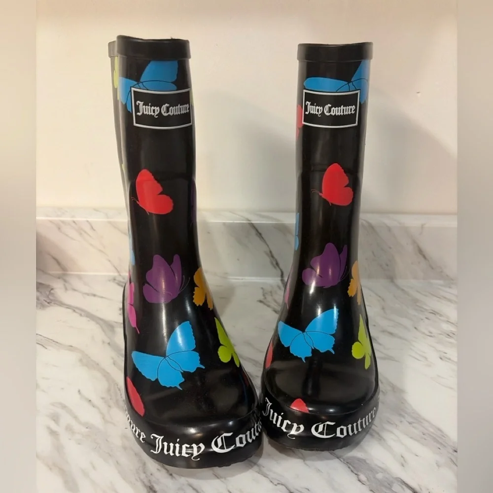 Juicy Couture Kids Boots - Black with Colorful Butterflies